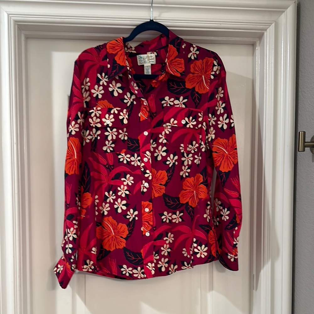 Lucky Brand Red and Orange Floral Button Down Shirt
